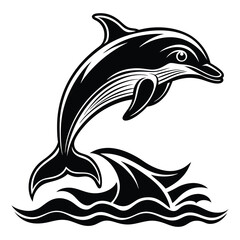 Stylized Illustration of a Leaping Dolphin Over Ocean Waves