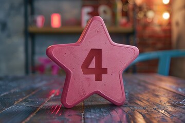 Clear Pixel Visual of a Pink Star That Has the Number 4 on it