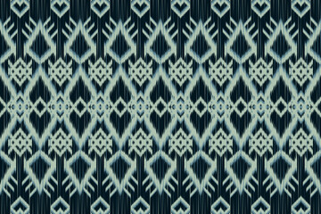 Seamless Ikat Pattern concept white and blue. Weaving seamless pattern Ikat style. Design for fashion texture, fabric, clothing, wrapping, carpet, wallpaper, retro, moroccan style, print ethnic Ikat.