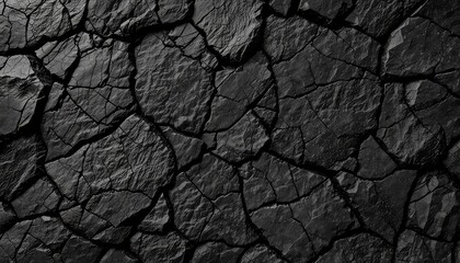 Naklejka premium Monochrome textured stone surface with intricate fracturing and deep crevices forming a striking abstract composition for backgrounds