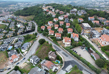 A view of luxury mansions in the forested areas of the Sariyer district of Istanbul, Turkey.