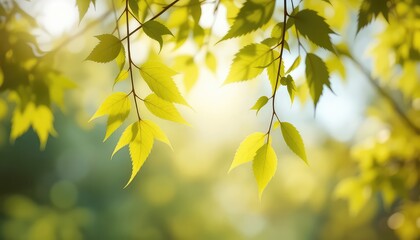 Fototapeta premium Golden Leaves Dangle in Sunlight A Tranquil Scene of Nature's Beauty with a Gentle Breeze Blowing Through the Trees