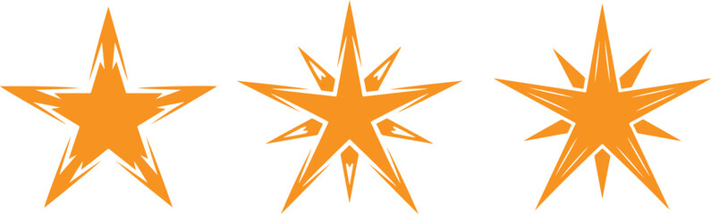 Obraz premium Gothic Neo-Tribal Star Icon Set, Minimal Dark Vector Design, Star Silhouette Vector Icon.