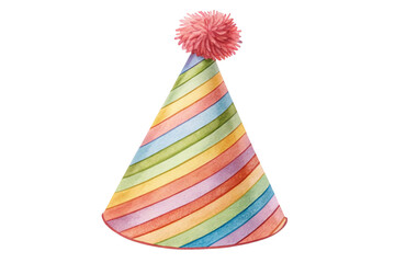 Colorful striped party hat with pom pom isolated on transparent background