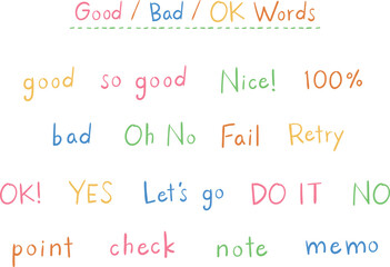 手書きOK・YES・NOなど一言英語フレーズセット　サインペン風｜ポップカラー