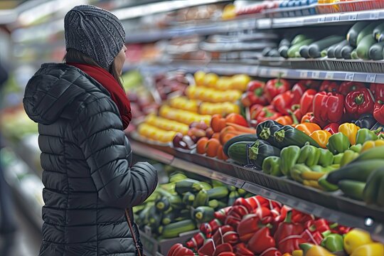 High Definition View of Workers Stocking Store Shelves with Fresh Products and Produce