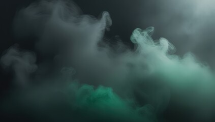 Mysterious swirling green and white smoke or fog against a dark background