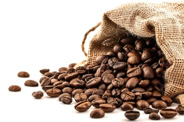 Pixel Perfect Image of a Bag of Brown Coffee Beans and Coffee Beans