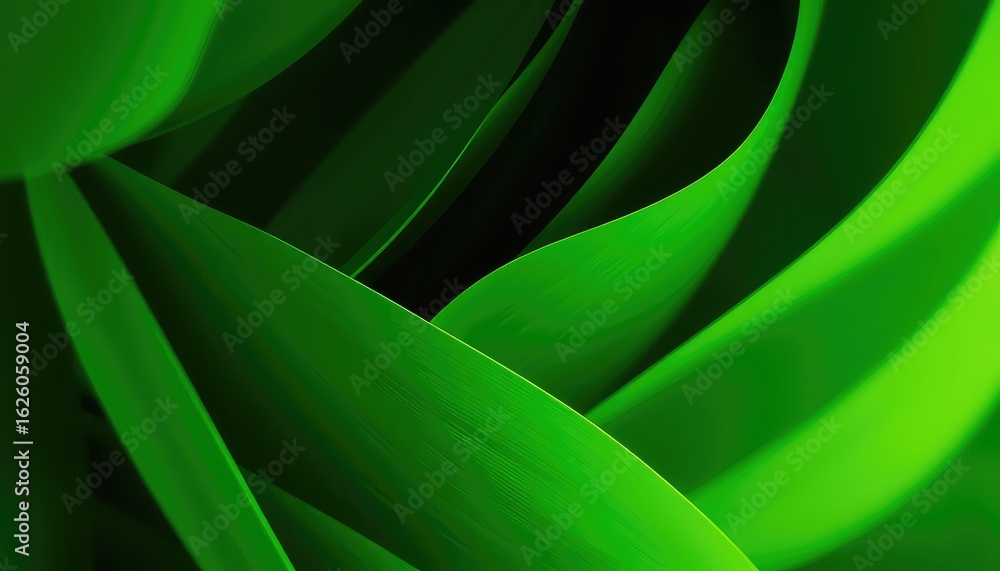 Poster abstract natural forms showing soft, wavy, verdant green shapes intertwining and overlapping with da