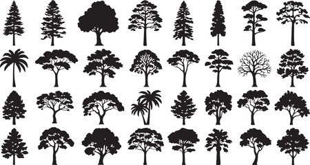 set of trees silhouettes