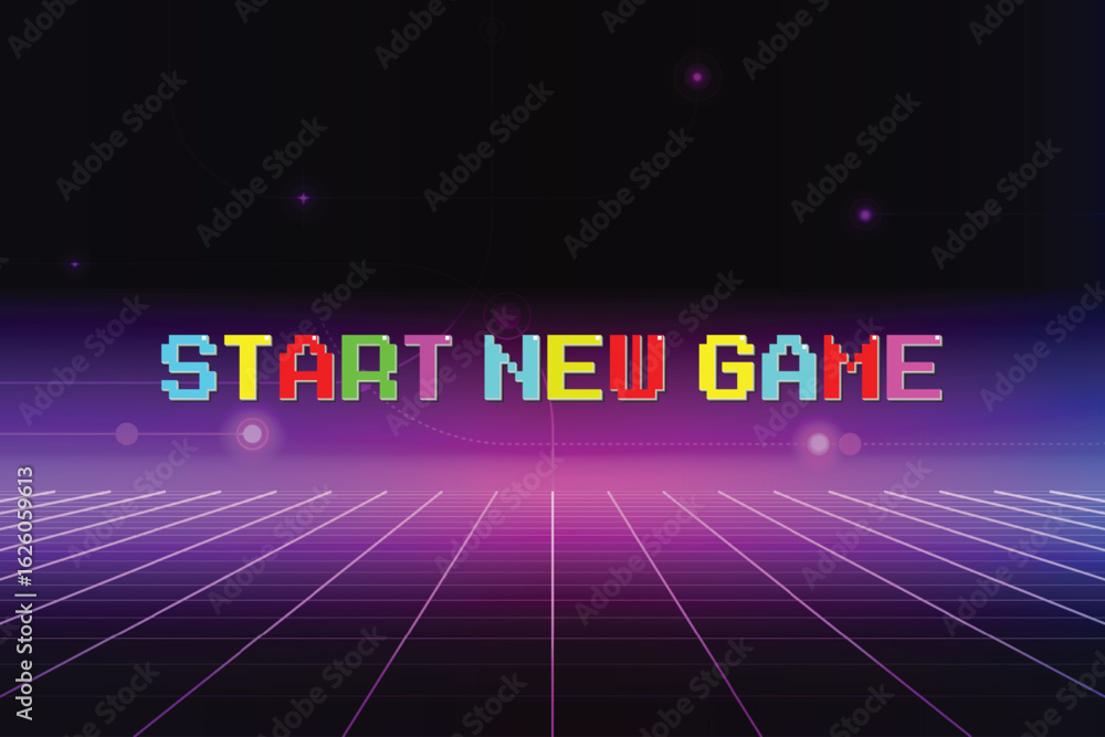 Poster start new game. press start button. pixel art .8 bit game. retro game. for game assets in vector ill