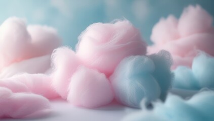 Soft fluffy clouds of pink and blue cotton candy in a dreamy pastel background