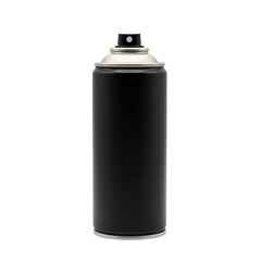 A single black aerosol spray paint can with a silver nozzle and cap isolated on a transparent background isolated on transparent background