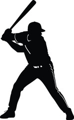 Silhouette of a baseball player in batting stance holding a bat