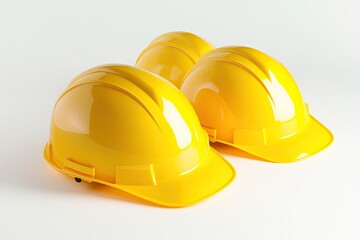 Sharp Image of Illustration of Three Yellow Safety Helmets on a White Background