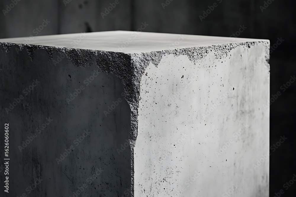 Poster concrete block slab fragment, minimalistic isolated structure, detailed rough surface