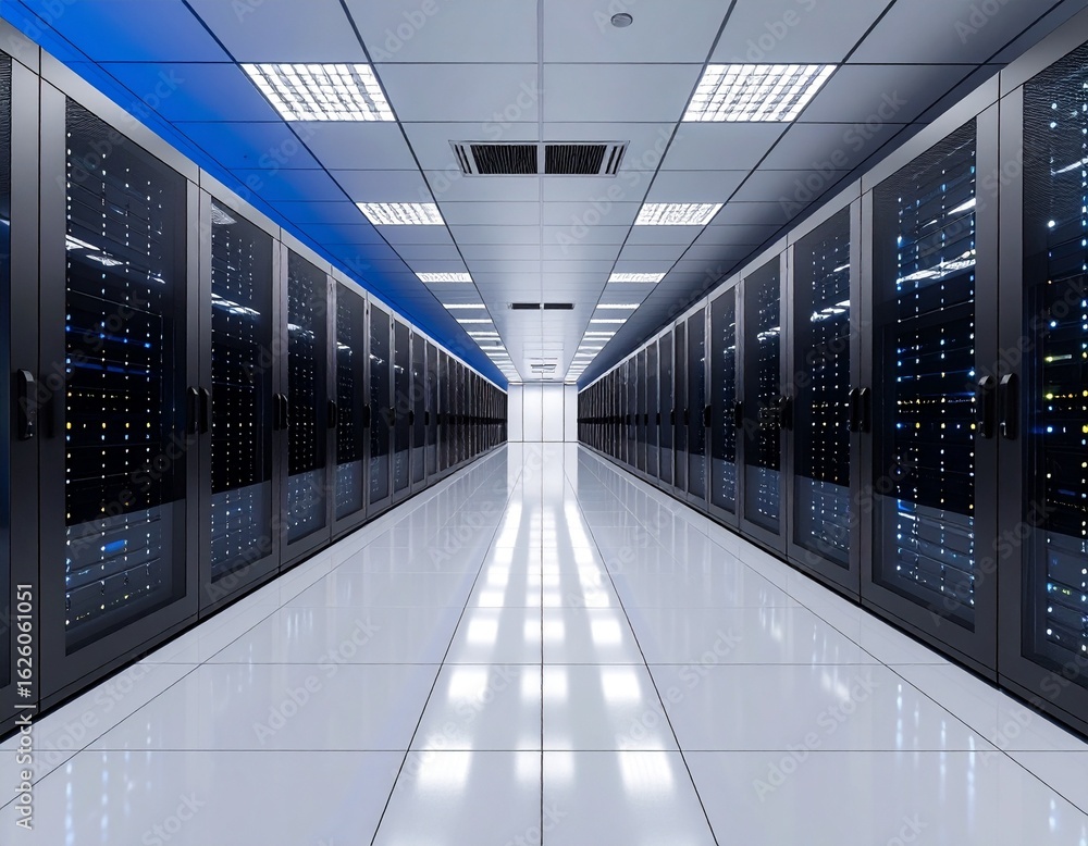 Aufkleber modern data center corridor with illuminated server racks and reflecti