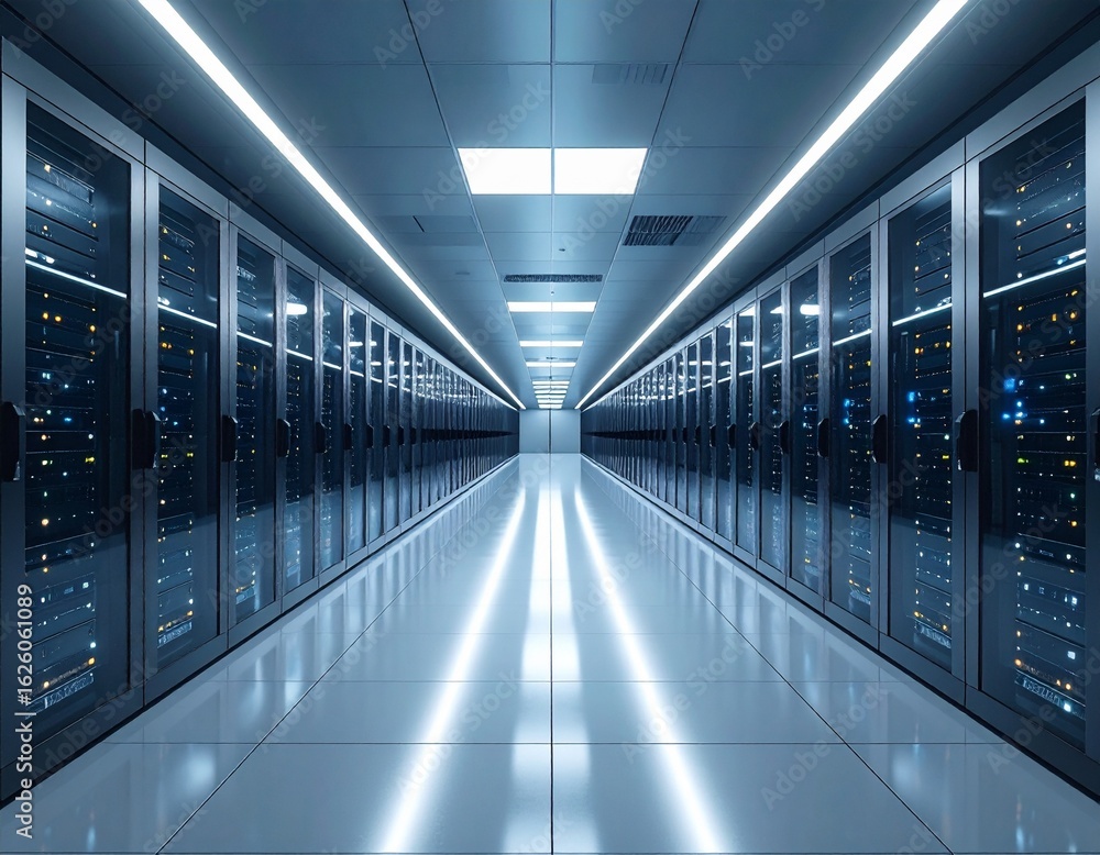 Aufkleber modern data center with rows of servers and bright led lights