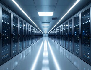 Fototapeta premium Modern data center with rows of servers and bright LED lights