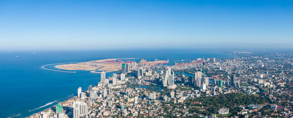 Drone shot of coastal city Colombo, Sri Lanka