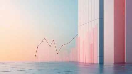 Abstract Financial Growth Chart with Pastel Architectural Elements