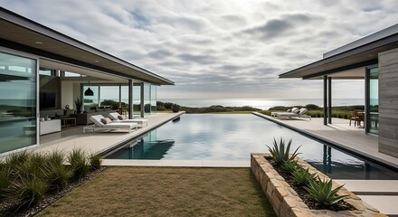 Striking oceanfront estate featuring contemporary architecture and vanishing edge pool design