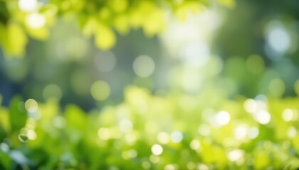 Obraz premium Sunlight filtering through vibrant green foliage creates an abstract bokeh background, hinting at the freshness of the natural world