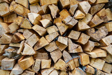 stack of firewood as background, chopped and finished firewood drying