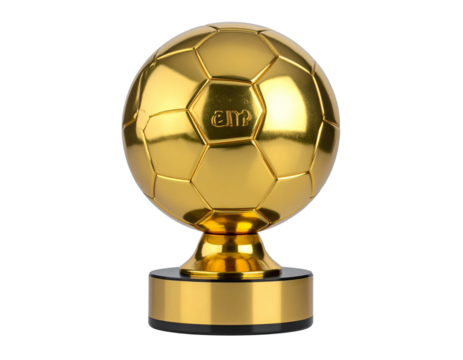 Golden Football Award with Glowing Highlights and Modern Base Side-Angled Perspective, Isolated on Transparent Background PNG