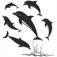  Dolphin vector. Dolphin cartoon sea animal icon. Bottlenose Dolphin. Dolphin peeking out of water. Dolphin Isolated. Dolphin jump out of the water in sea. Dolphins Jumping From The Sea. 