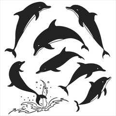  Dolphin vector. Dolphin cartoon sea animal icon. Bottlenose Dolphin. Dolphin peeking out of water. Dolphin Isolated. Dolphin jump out of the water in sea. Dolphins Jumping From The Sea. 