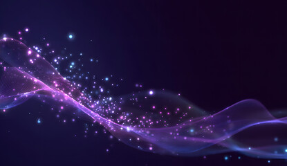 Fototapeta premium Digital purple particles wave and light abstract background with shining dots stars.