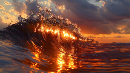 Ocean wave sunset golden light dramatic texture nature background