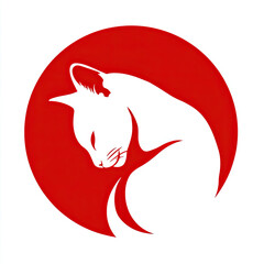 A minimalist and clever logo featuring a white fox silhouette within a bold red circle, a modern and stylish design for branding, icons, or creative projects.
