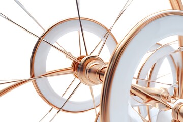 Abstract Metal Rings with Gold Trim and Spokes on White Background Rendering