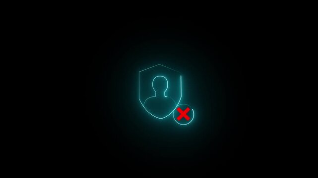 Glowing neon person sign, outline round avatar pictogram. neon icon of user in flat style, person icon, man person head profile contact animated. User icon animation glowing neon contact. blue sign