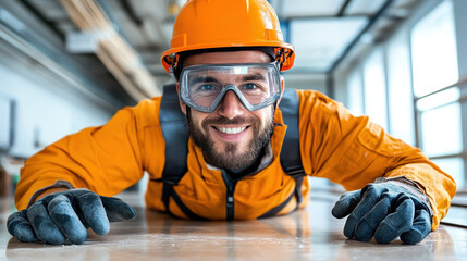 Bright smile of worker in safety gear, showcasing confidence and readiness for tasks