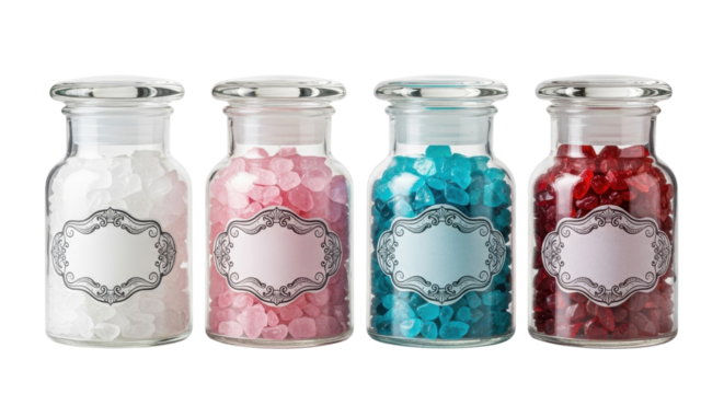 Colourful Bath Crystals in Vintage Glass Jars
