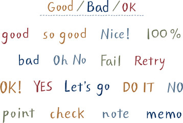 手書きOK・YES・NOなど一言英語フレーズセット　ナチュラルタッチ｜ヴィンテージ風カラー