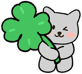 good luck 귀여운 네잎클로버 고양이 캐릭터