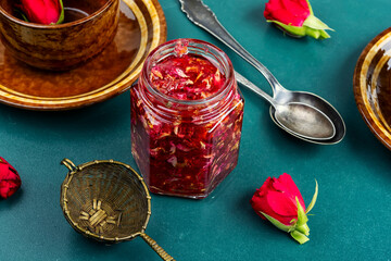 Tasty rose jam, flower confiture.
