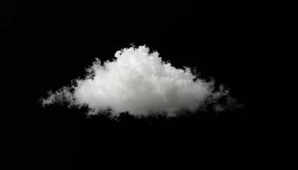 Single white cloud floating peacefully against a solid black backdrop, creating a striking visual contrast and sense of isolation
