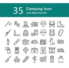 Camping Icon Set: Line Style Vector Illustration