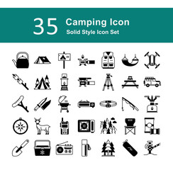 Camping Icon Set: Solid Style Vector Elements