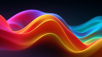 Vibrant Waves of Color: An abstract digital artwork showcasing undulating waves of saturated colors, swirling and flowing in harmony against a deep, dark backdrop.