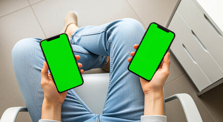 Dual Screen Mobile Connectivity: Green Screen Mockup