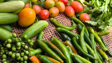 Fresh vegetables for cooking. Vegetables contain dietary fiber that helps cleanse the intestines.