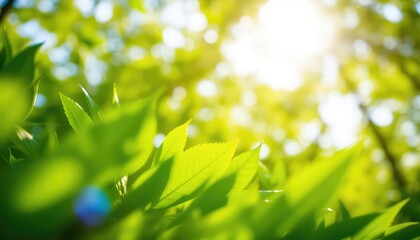 Fototapeta premium Sunlight Streaming Through Fresh Green Leaves Creating a Beautiful and Serene Natural Background