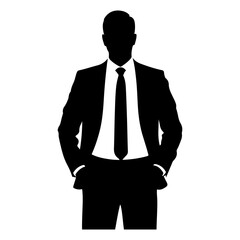 Businessman standing black logo silhouette