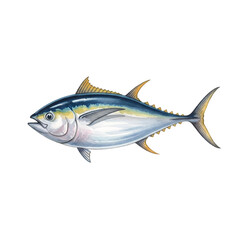Fototapeta premium Blue Fin Tuna Watercolour Art on a Transparent PNG Background